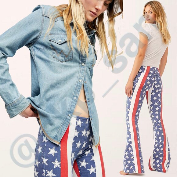 NWOT Free People Penny Pull-On Printed Flare Jeans Sz 28 - Picture 3 of 16